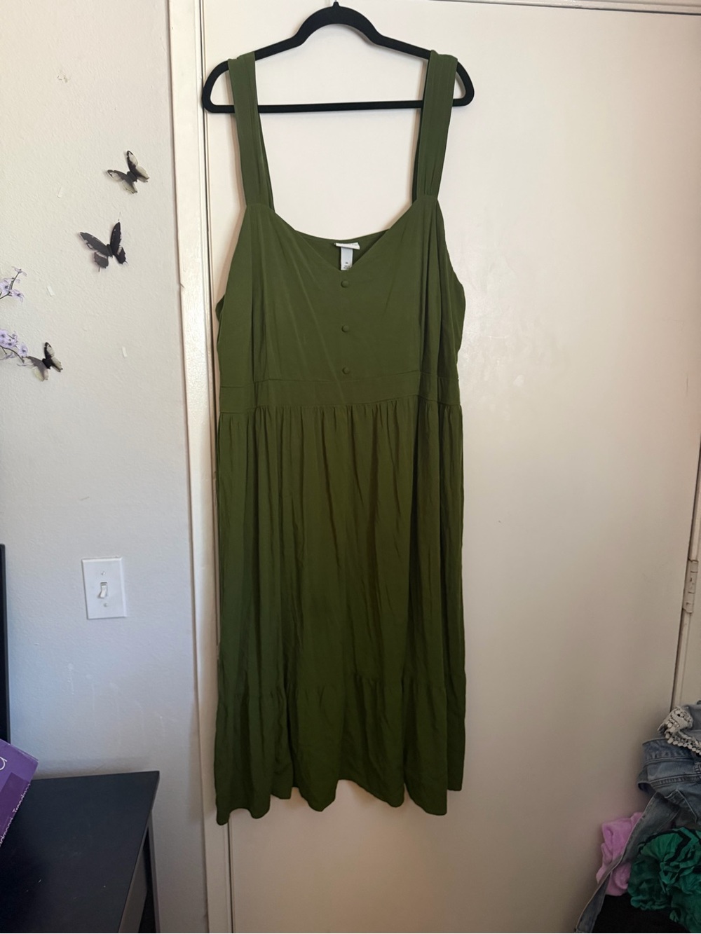 Ava & Viv Olive Green Tiered Midi Dress